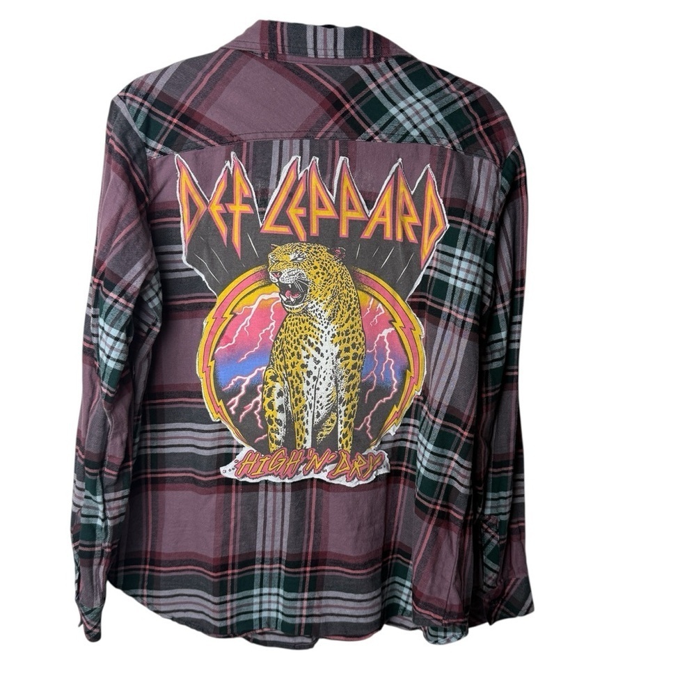 Def Leppard Graphic Plaid Shirt band tee upcycle - Picture 1 of 9